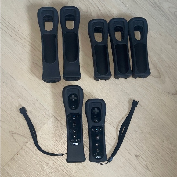 Nintendo Other - Nintendo Black Wii Remote Controllers with Silicone Sleeve Covers